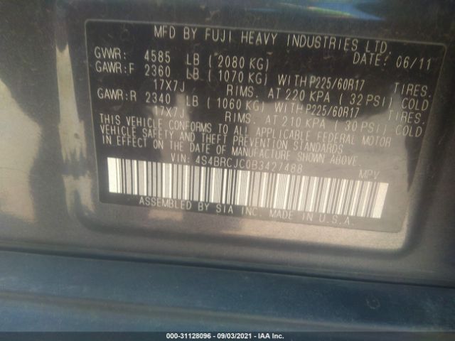 Photo 8 VIN: 4S4BRCJC0B3427488 - SUBARU OUTBACK 