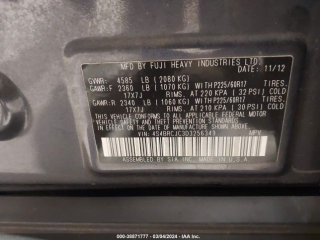 Photo 8 VIN: 4S4BRCJC3D3256349 - SUBARU OUTBACK 