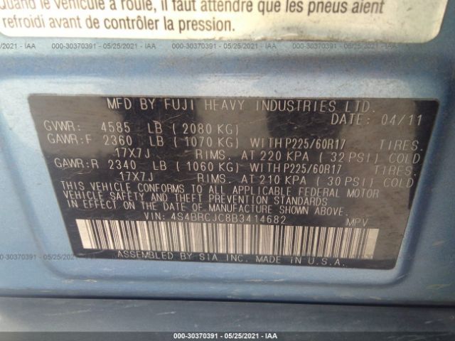 Photo 8 VIN: 4S4BRCJC8B3414682 - SUBARU OUTBACK 