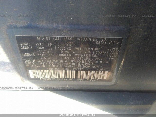 Photo 8 VIN: 4S4BRCJC8D3241121 - SUBARU OUTBACK 