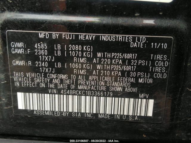 Photo 8 VIN: 4S4BRCKC1B3366179 - SUBARU OUTBACK 