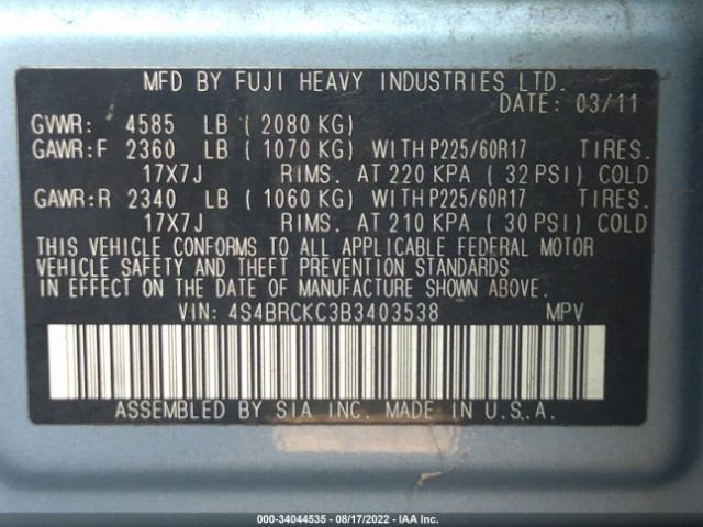 Photo 8 VIN: 4S4BRCKC3B3403538 - SUBARU OUTBACK 