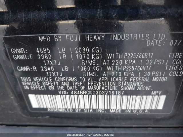 Photo 8 VIN: 4S4BRCKC3D3216187 - SUBARU OUTBACK 