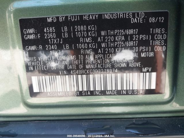 Photo 8 VIN: 4S4BRCKC3D3218974 - SUBARU OUTBACK 