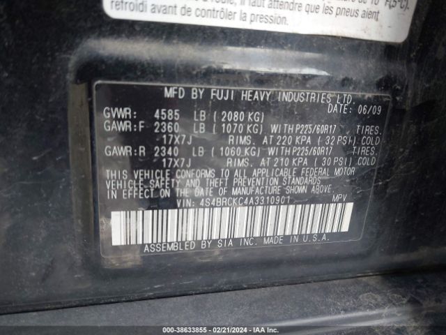 Photo 8 VIN: 4S4BRCKC4A3310901 - SUBARU OUTBACK 