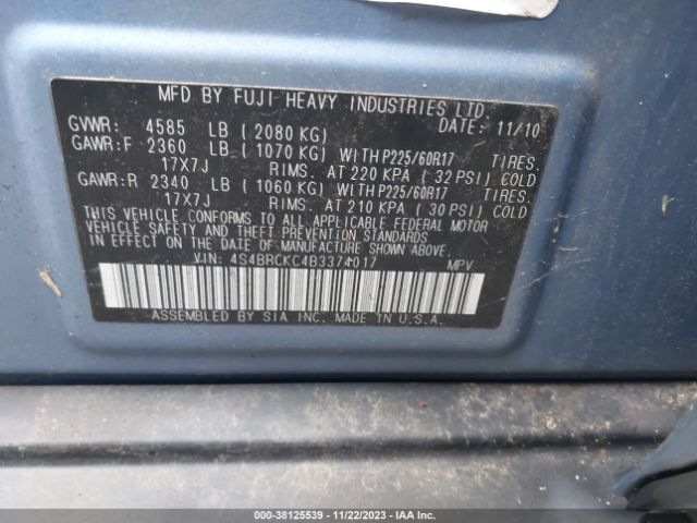 Photo 8 VIN: 4S4BRCKC4B3374017 - SUBARU OUTBACK 