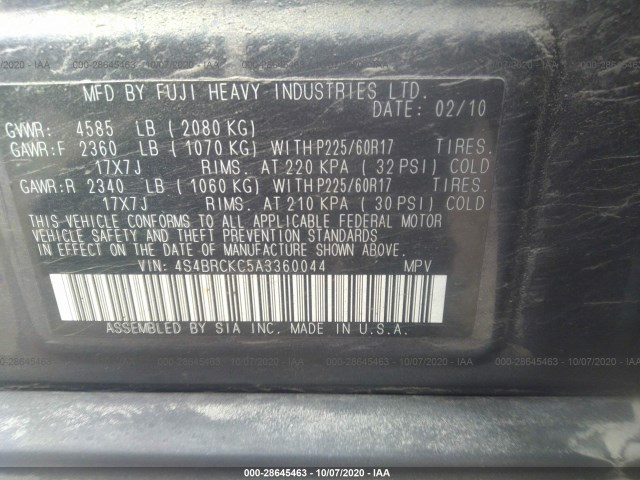 Photo 8 VIN: 4S4BRCKC5A3360044 - SUBARU OUTBACK 