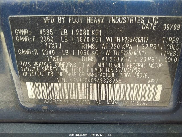 Photo 8 VIN: 4S4BRCKC7A3328258 - SUBARU OUTBACK 