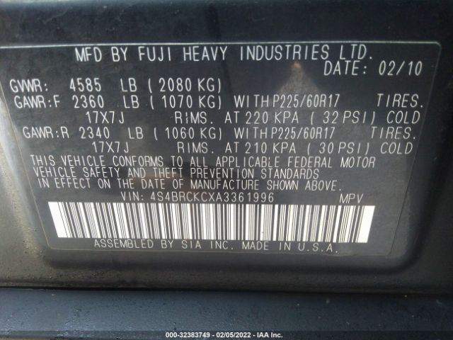 Photo 8 VIN: 4S4BRCKCXA3361996 - SUBARU OUTBACK 