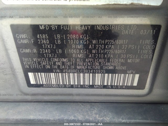 Photo 8 VIN: 4S4BRCLC3B3410925 - SUBARU OUTBACK 