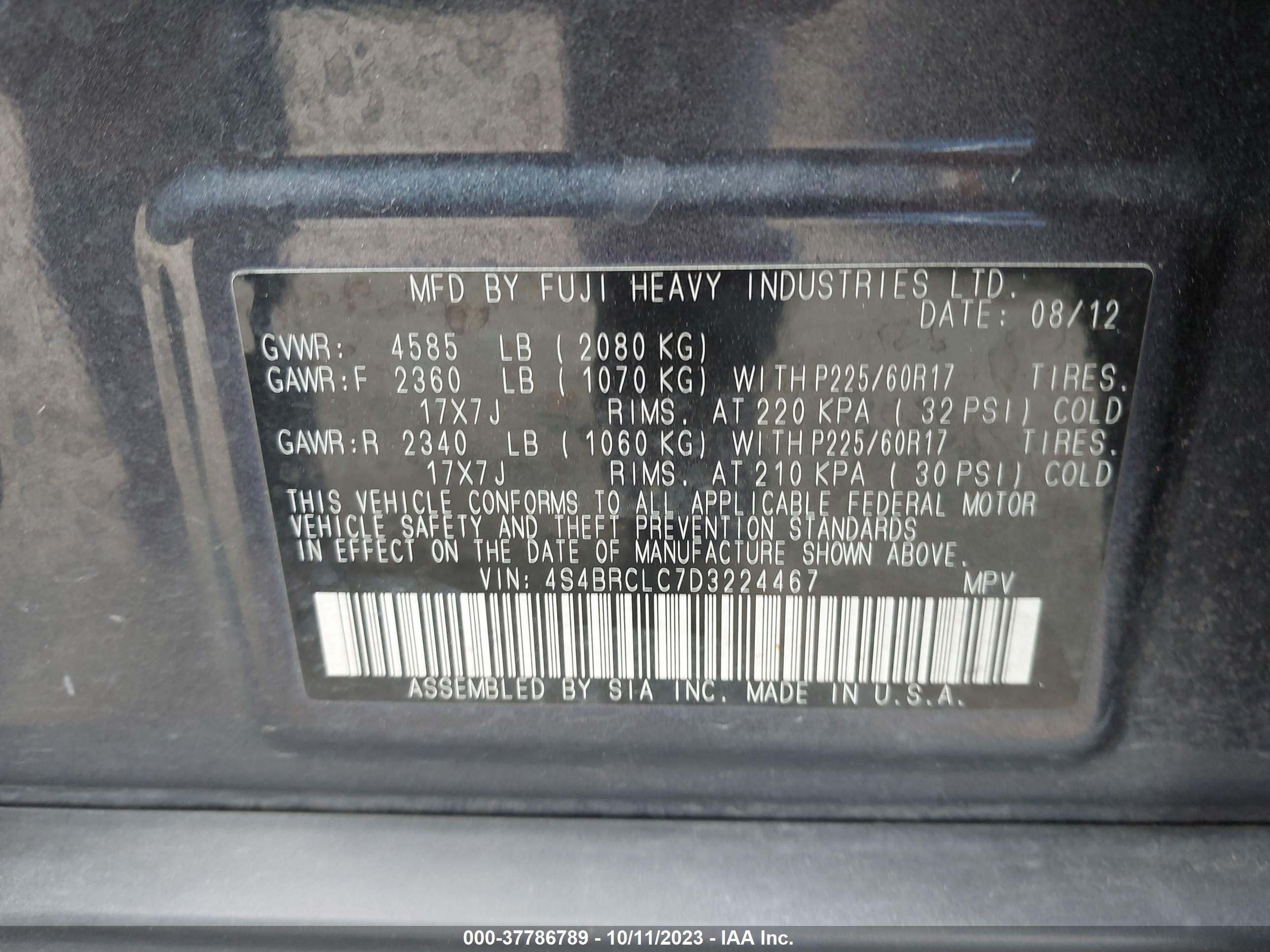 Photo 8 VIN: 4S4BRCLC7D3224467 - SUBARU OUTBACK 