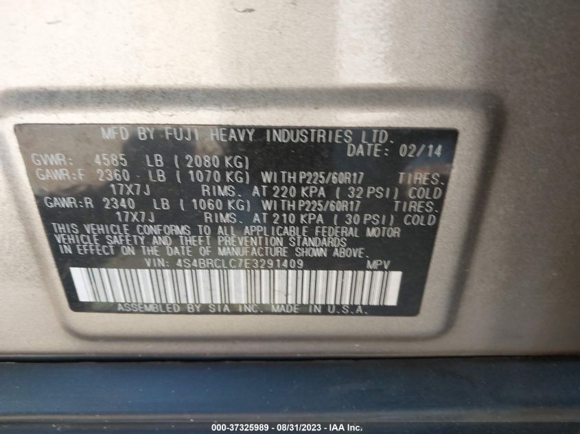 Photo 8 VIN: 4S4BRCLC7E3291409 - SUBARU OUTBACK 