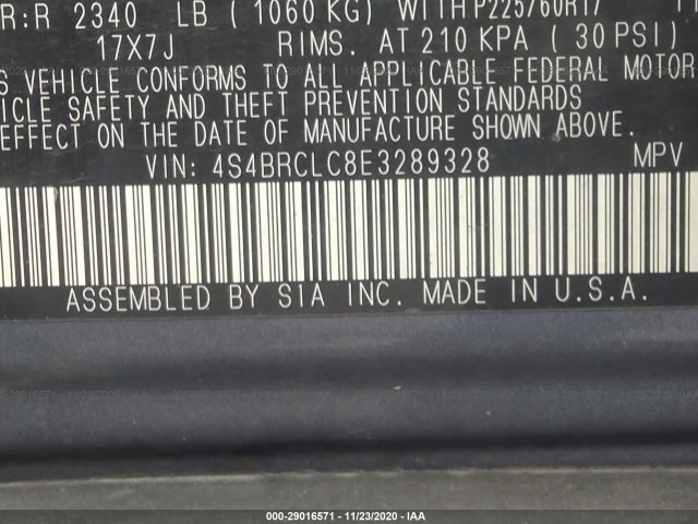 Photo 8 VIN: 4S4BRCLC8E3289328 - SUBARU OUTBACK 