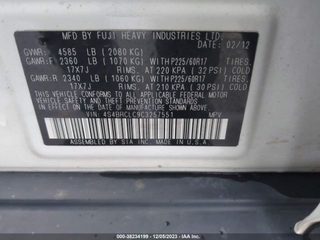 Photo 8 VIN: 4S4BRCLC9C3257551 - SUBARU OUTBACK 