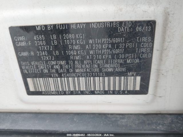 Photo 8 VIN: 4S4BRCPC0E3211183 - SUBARU OUTBACK 