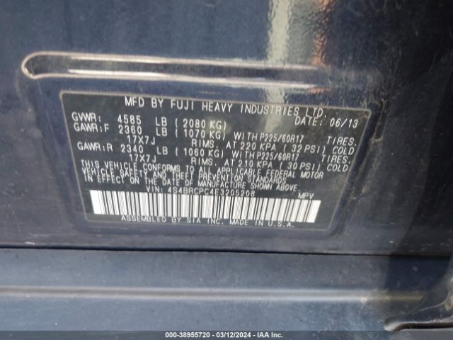 Photo 8 VIN: 4S4BRCPC4E3205208 - SUBARU OUTBACK 