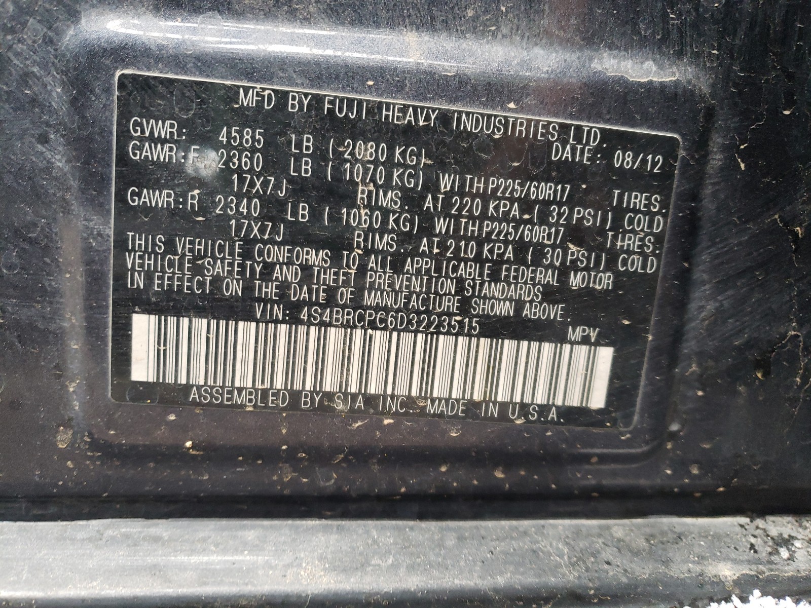 Photo 9 VIN: 4S4BRCPC6D3223515 - SUBARU OUTBACK 2. 