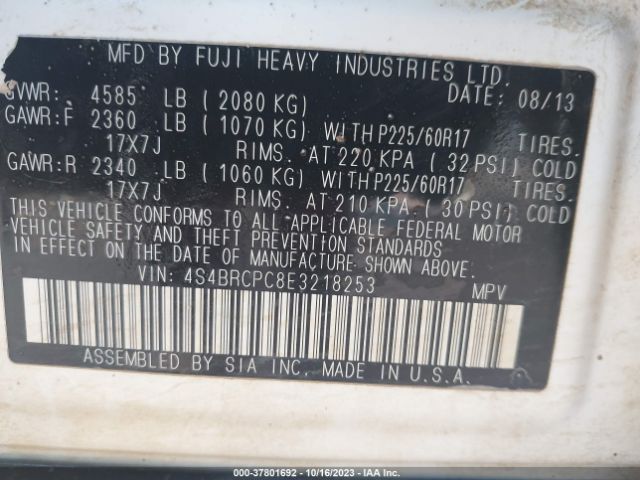 Photo 8 VIN: 4S4BRCPC8E3218253 - SUBARU OUTBACK 