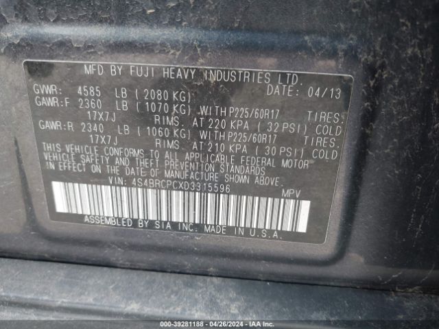 Photo 8 VIN: 4S4BRCPCXD3315596 - SUBARU OUTBACK 