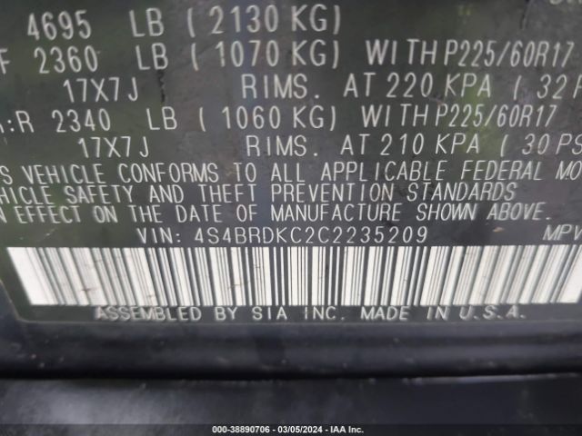 Photo 8 VIN: 4S4BRDKC2C2235209 - SUBARU OUTBACK 