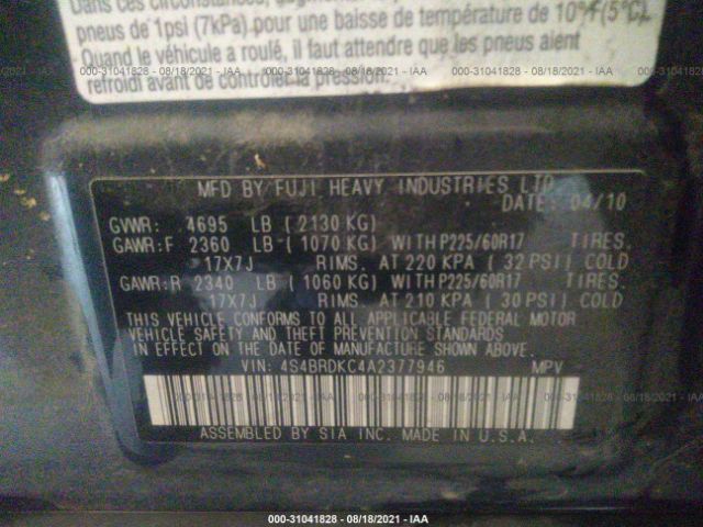 Photo 8 VIN: 4S4BRDKC4A2377946 - SUBARU OUTBACK 