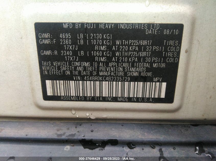 Photo 8 VIN: 4S4BRDKC4B2335729 - SUBARU OUTBACK 