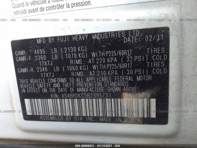 Photo 8 VIN: 4S4BRDKC5B2395731 - SUBARU OUTBACK 