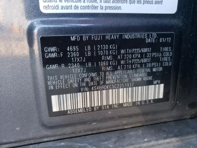 Photo 9 VIN: 4S4BRDKC5C2251937 - SUBARU OUTBACK 3. 