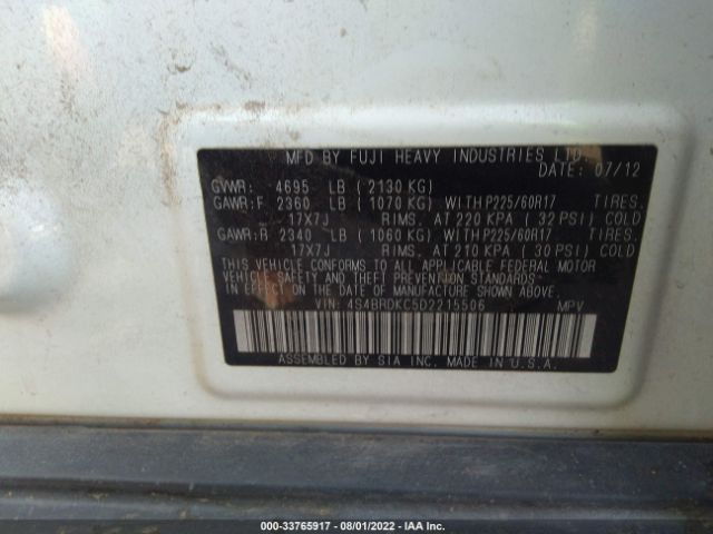 Photo 8 VIN: 4S4BRDKC5D2215506 - SUBARU OUTBACK 