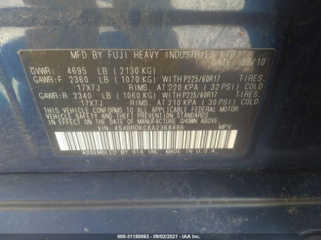 Photo 8 VIN: 4S4BRDKC6A2368486 - SUBARU OUTBACK 