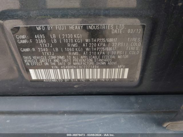 Photo 8 VIN: 4S4BRDKC9C2271494 - SUBARU OUTBACK 