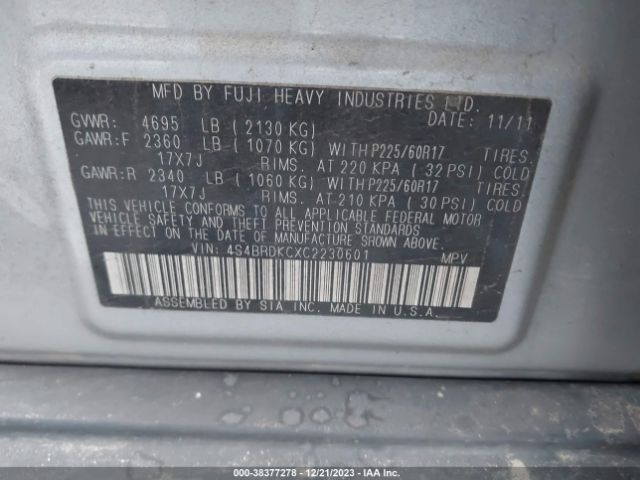 Photo 8 VIN: 4S4BRDKCXC2230601 - SUBARU OUTBACK 