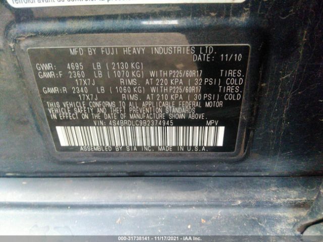 Photo 8 VIN: 4S4BRDLC9B2374945 - SUBARU OUTBACK 