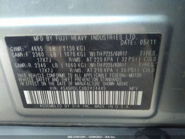 Photo 8 VIN: 4S4BRDLCXB2424445 - SUBARU OUTBACK 