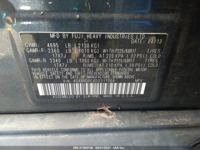 Photo 8 VIN: 4S4BRDPC6D2311704 - SUBARU OUTBACK 