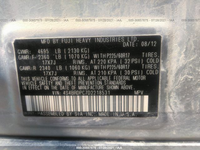 Photo 8 VIN: 4S4BRDPC7D2218531 - SUBARU OUTBACK 