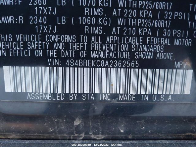 Photo 8 VIN: 4S4BREKC8A2362565 - SUBARU OUTBACK 