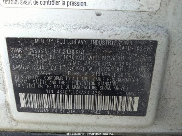 Photo 8 VIN: 4S4BRELC4A2364280 - SUBARU OUTBACK 