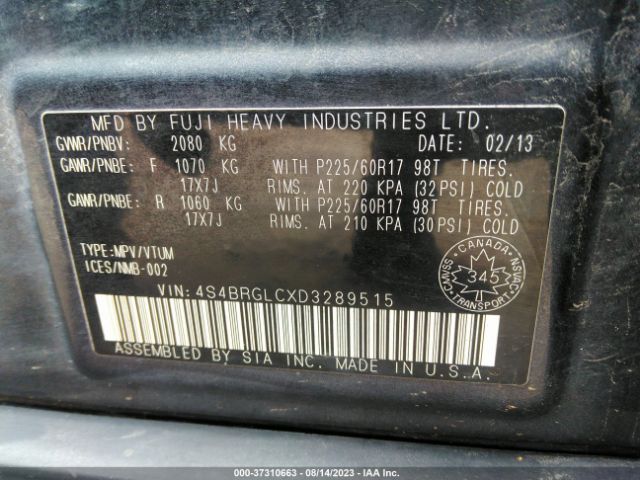 Photo 8 VIN: 4S4BRGLCXD3289515 - SUBARU OUTBACK 