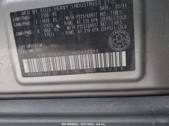 Photo 8 VIN: 4S4BRJGC4B2412008 - SUBARU OUTBACK 