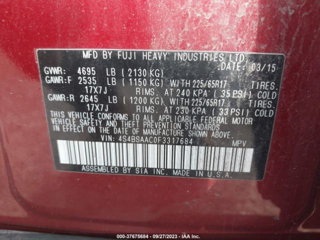 Photo 8 VIN: 4S4BSAAC0F3317684 - SUBARU OUTBACK 