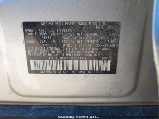 Photo 8 VIN: 4S4BSAAC0F3344948 - SUBARU OUTBACK 