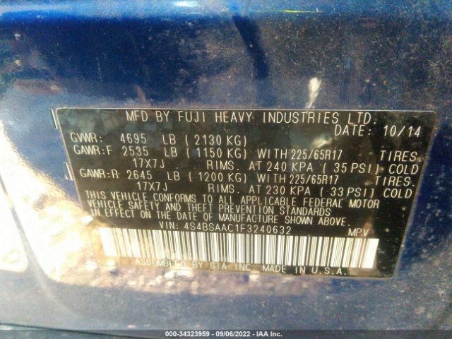 Photo 8 VIN: 4S4BSAAC1F3240632 - SUBARU OUTBACK 