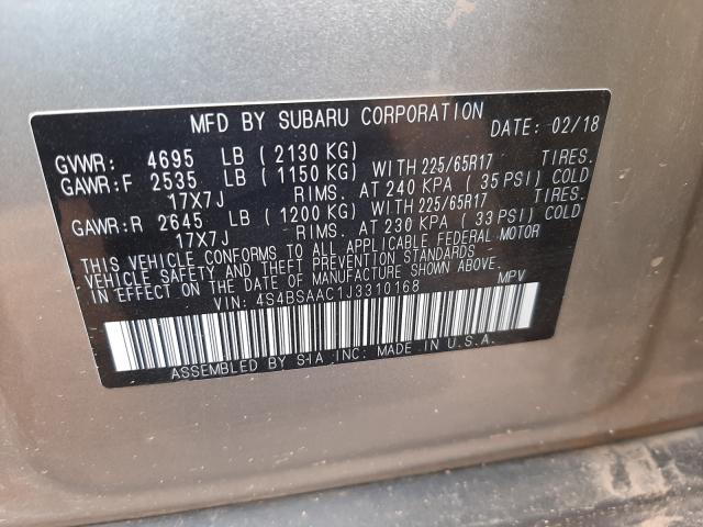 Photo 9 VIN: 4S4BSAAC1J3310168 - SUBARU OUTBACK 