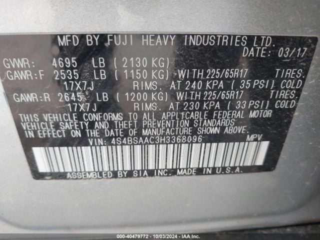 Photo 8 VIN: 4S4BSAAC3H3368096 - SUBARU OUTBACK 