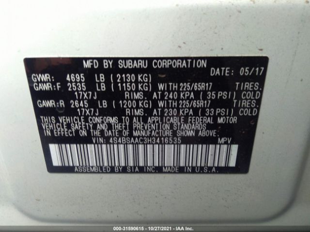 Photo 8 VIN: 4S4BSAAC3H3416535 - SUBARU OUTBACK 