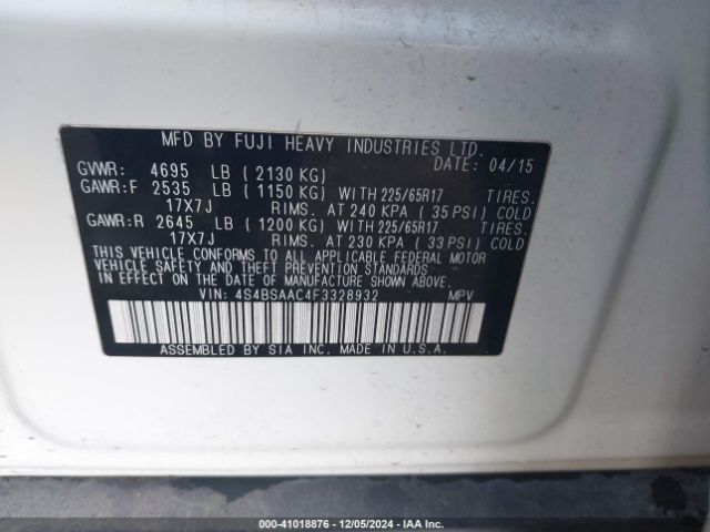 Photo 8 VIN: 4S4BSAAC4F3328932 - SUBARU OUTBACK 