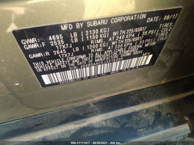 Photo 8 VIN: 4S4BSAAC5J3216309 - SUBARU OUTBACK 