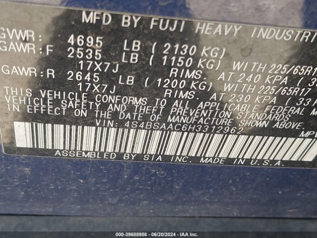 Photo 8 VIN: 4S4BSAAC6H3312962 - SUBARU OUTBACK 