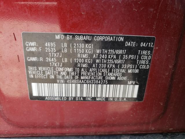 Photo 9 VIN: 4S4BSAAC6H3384275 - SUBARU OUTBACK 2. 